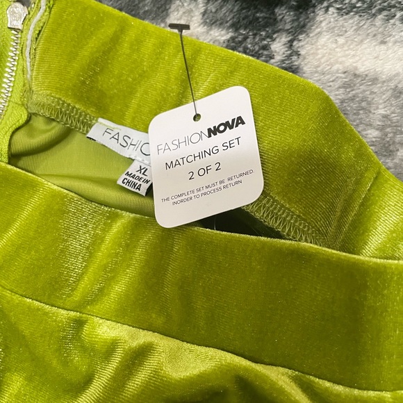 Fashion Nova Green Velvet Skirt set - Picture 4 of 4